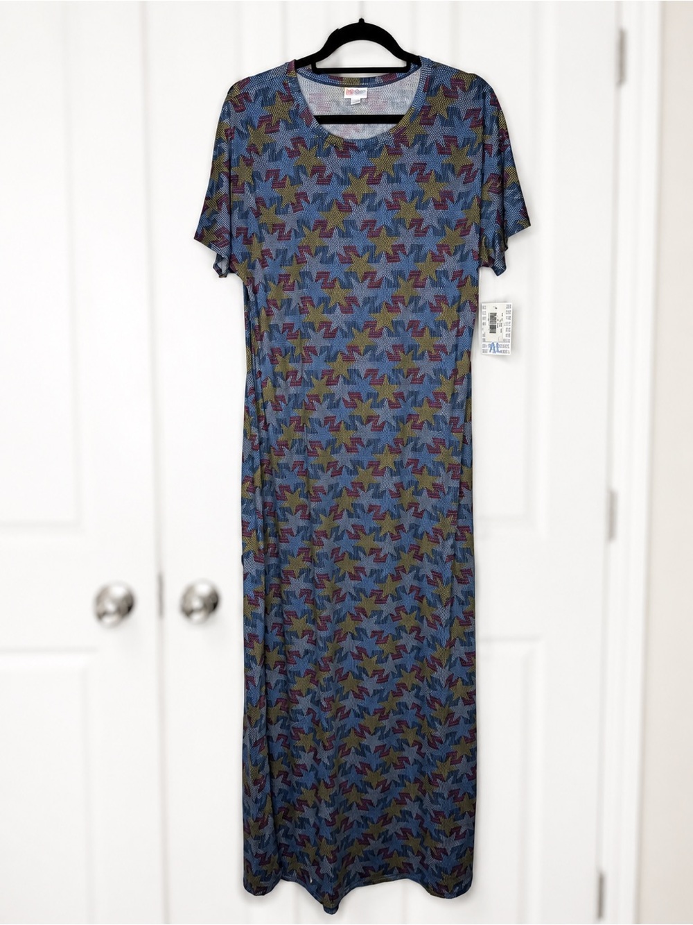 LuLaRoe Maria Blue Multicolor Star Pattern Maxi Dress